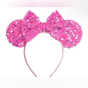 Pink Sequin Minnie Ear Headband with Bow Sparkling Mouse Ears